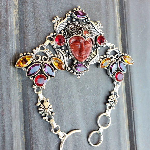 New Carved Goddess Face Multi Gemstone 925 Bracelet. - Picture 3 of 16